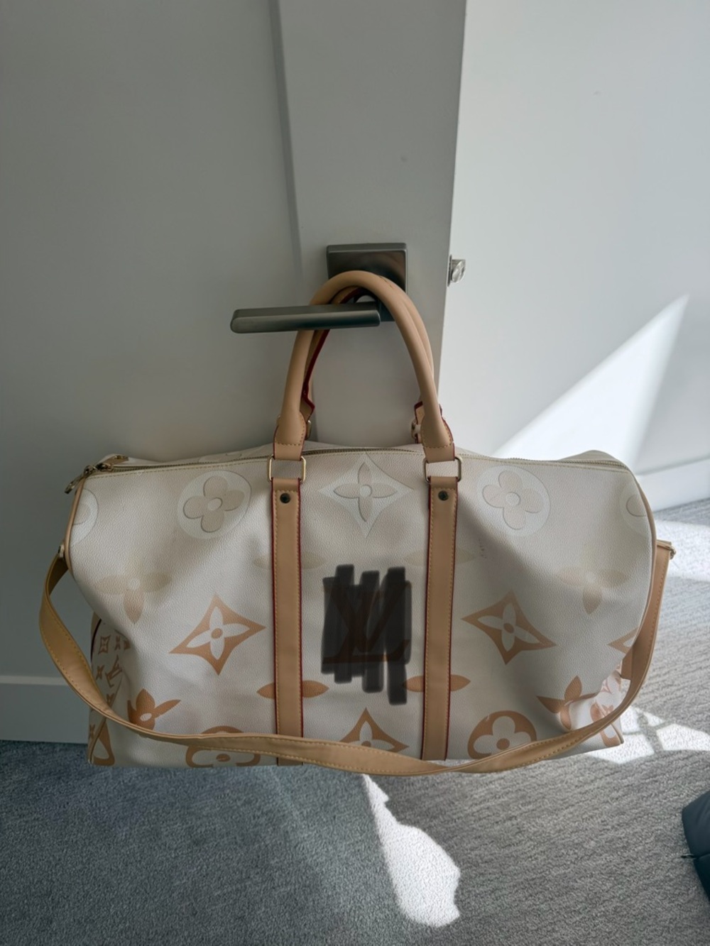 White & Tan Luxury Monogram Duffel Bag